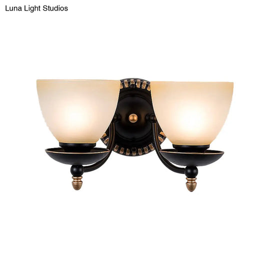 Black Retro Wall Sconce Light With Frosted Glass Bowl Shade - Perfect For Dining Room