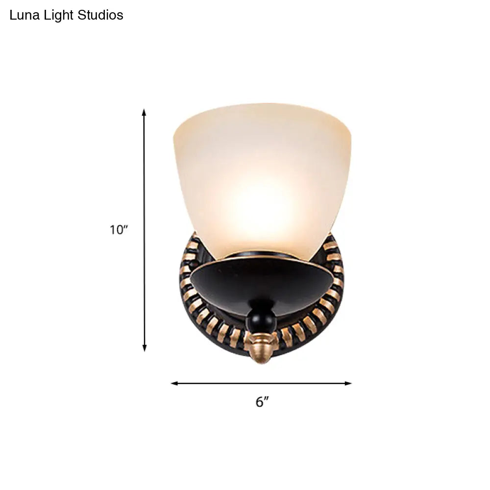 Black Retro Wall Sconce Light With Frosted Glass Bowl Shade - Perfect For Dining Room