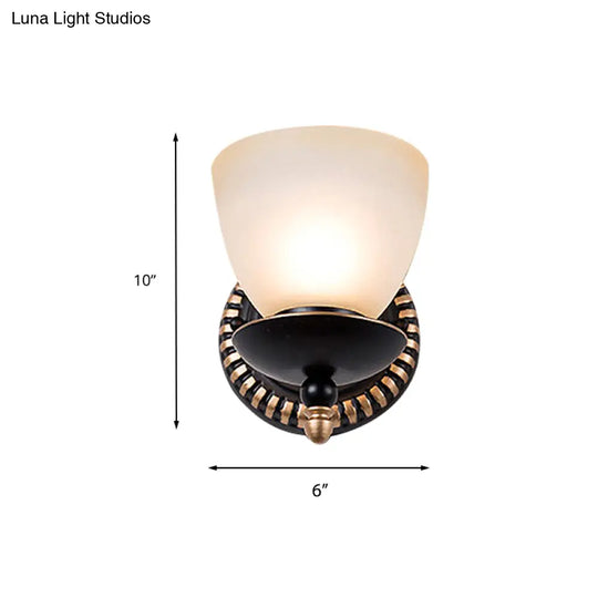 Black Retro Wall Sconce Light With Frosted Glass Bowl Shade - Perfect For Dining Room