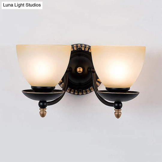 Black Retro Wall Sconce Light With Frosted Glass Bowl Shade - Perfect For Dining Room