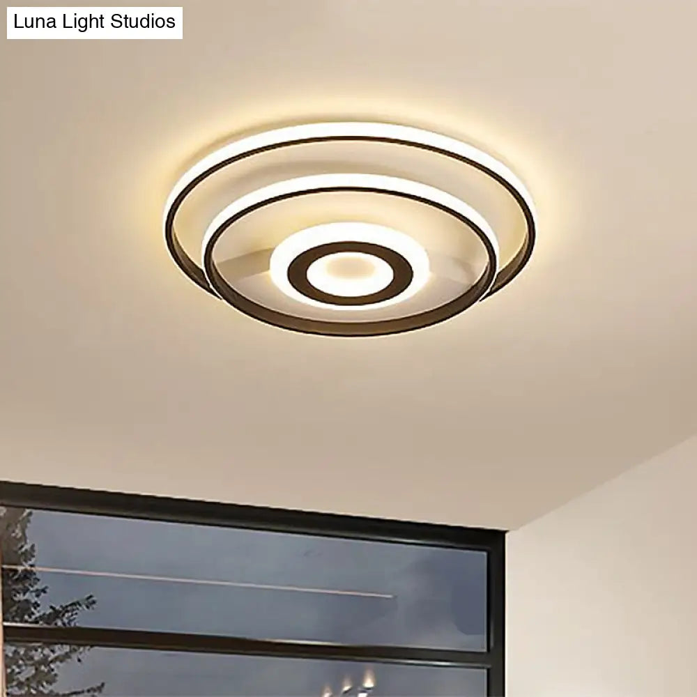 Black Ring Flush Mount Light Nordic Acrylic Led Ceiling Lighting For Bedroom (16/19.5/23.5 W) -