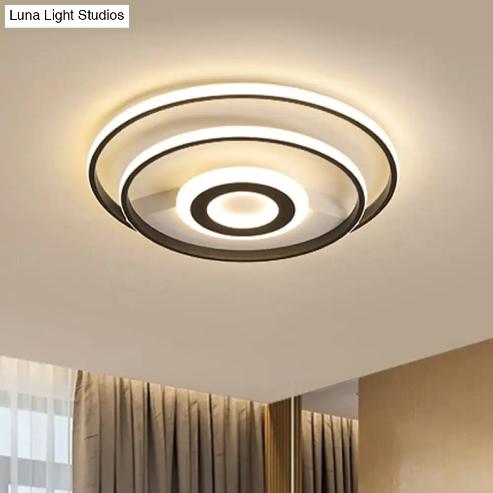 Black Ring Flush Mount Light Nordic Acrylic Led Ceiling Lighting For Bedroom (16/19.5/23.5 W) -