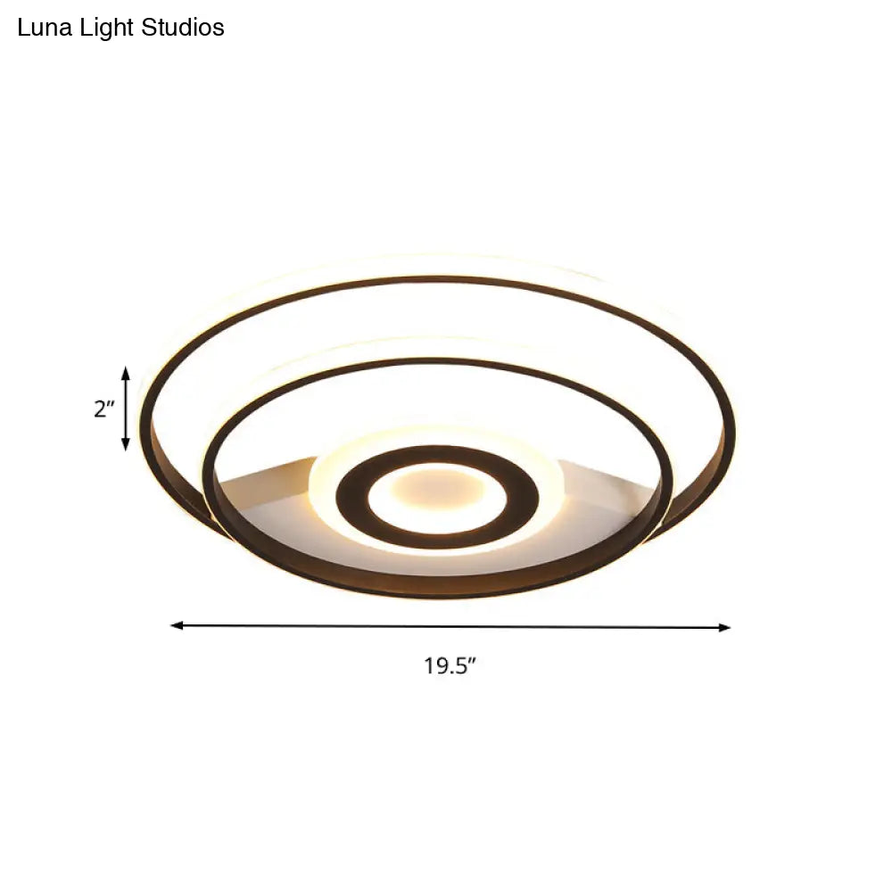 Black Ring Flush Mount Light Nordic Acrylic Led Ceiling Lighting For Bedroom (16/19.5/23.5 W) -