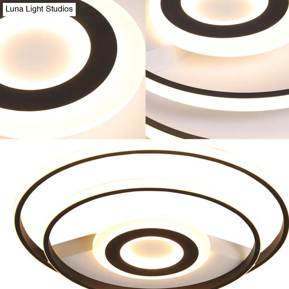 Black Ring Flush Mount Light Nordic Acrylic Led Ceiling Lighting For Bedroom (16/19.5/23.5 W) -