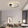 Black Ring Led Ceiling Flush Light With Moon And Star Decor - Simplicity Metal Mount Lamp / 16’
