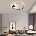 Black Ring Led Ceiling Flush Light With Moon And Star Decor - Simplicity Metal Mount Lamp / 16’