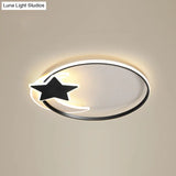 Black Ring Led Ceiling Flush Light With Moon And Star Decor - Simplicity Metal Mount Lamp
