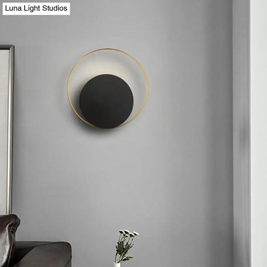 Black Ring Wall Mount Led Lamp For Modern Living Room Décor