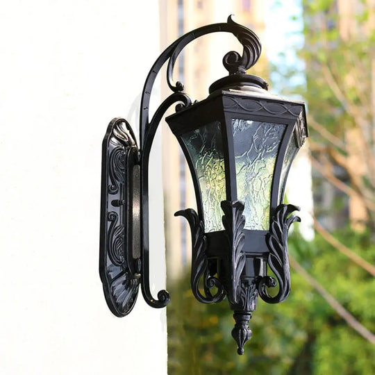 Black Rippled Glass Bell Wall Light - 1 Cottage Patio Lamp