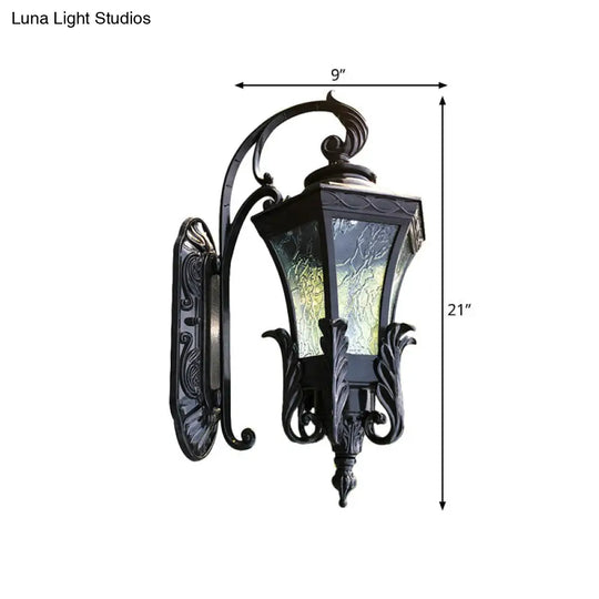 Black Rippled Glass Bell Wall Light - 1 Cottage Patio Lamp