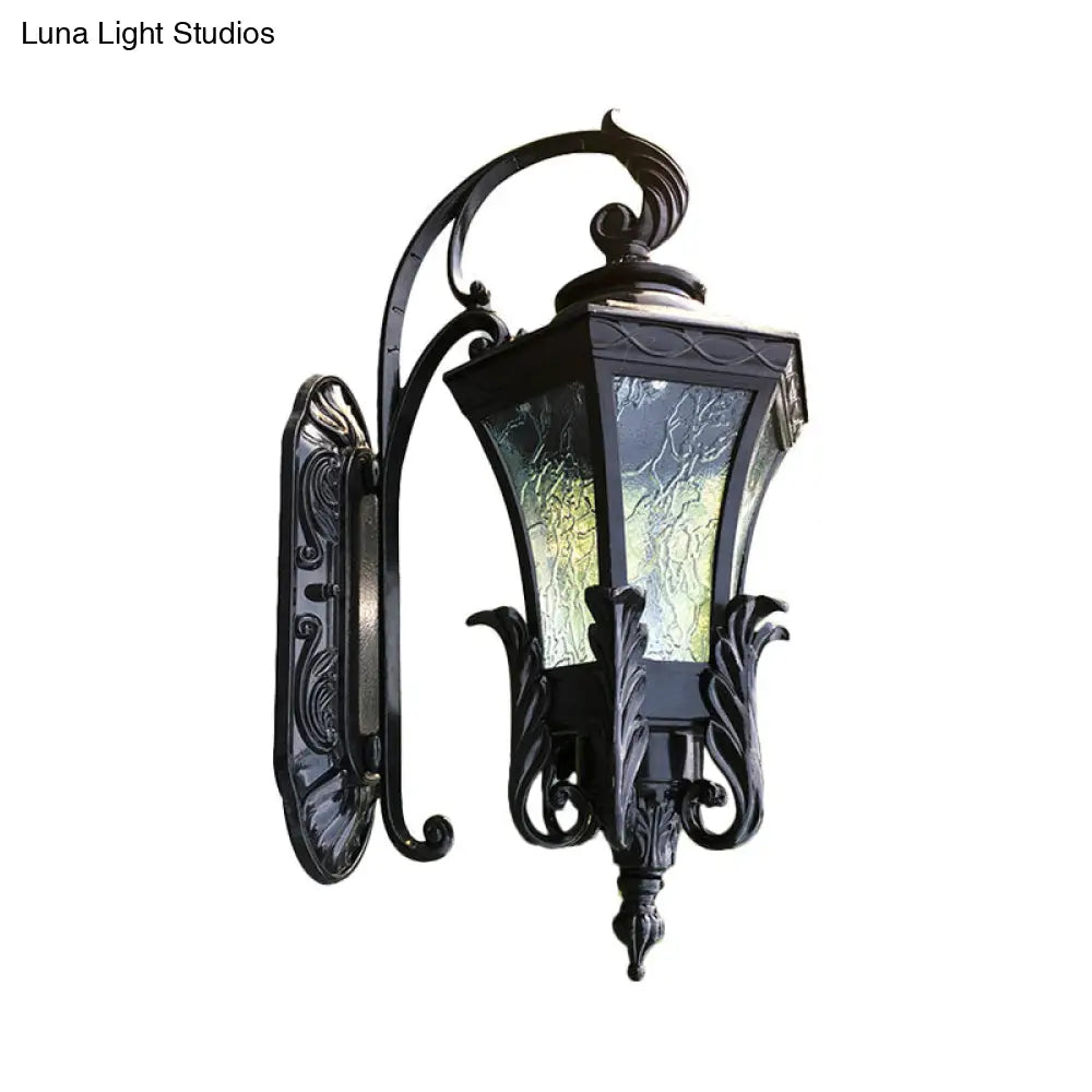 Black Rippled Glass Bell Wall Light - 1 Cottage Patio Lamp