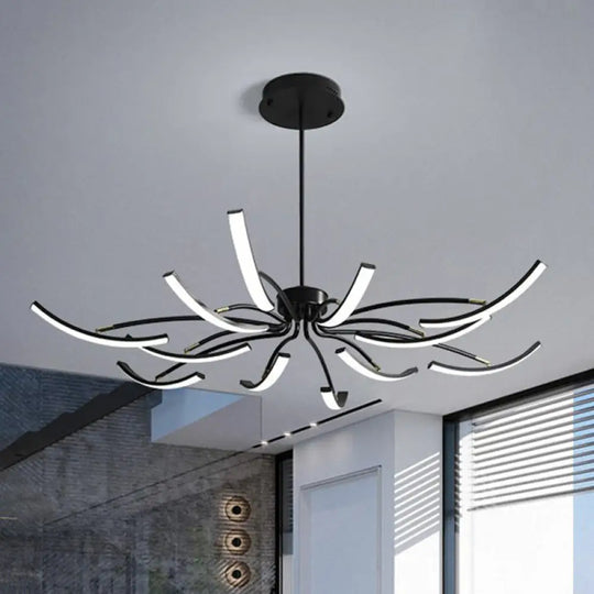 Black Rotating Stick Led Chandelier: Minimalist Acrylic Hanging Lamp For Dining Room 12 /