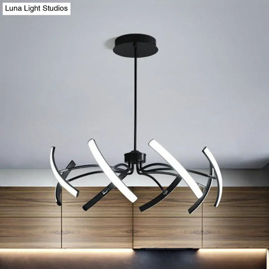 Black Rotating Stick Led Chandelier: Minimalist Acrylic Hanging Lamp For Dining Room