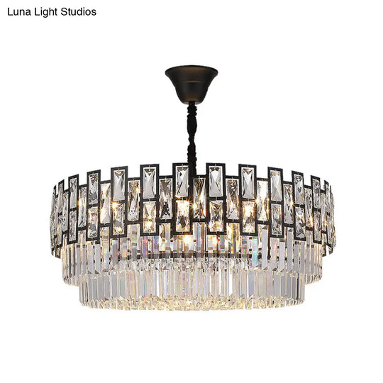 Modern Faceted Crystal Chandelier - Black Round Ceiling Light Fixture For Living Room / Small