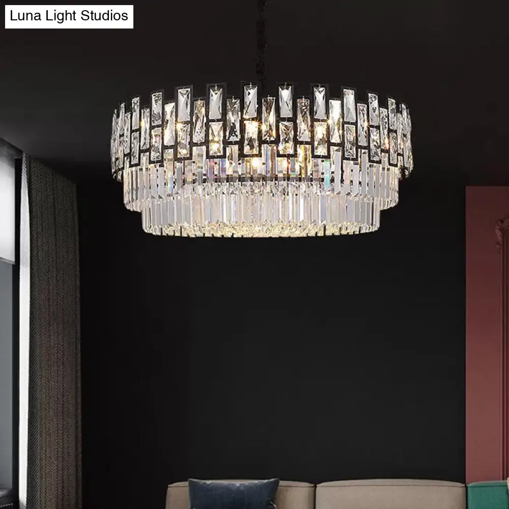 Modern Faceted Crystal Chandelier - Black Round Ceiling Light Fixture For Living Room