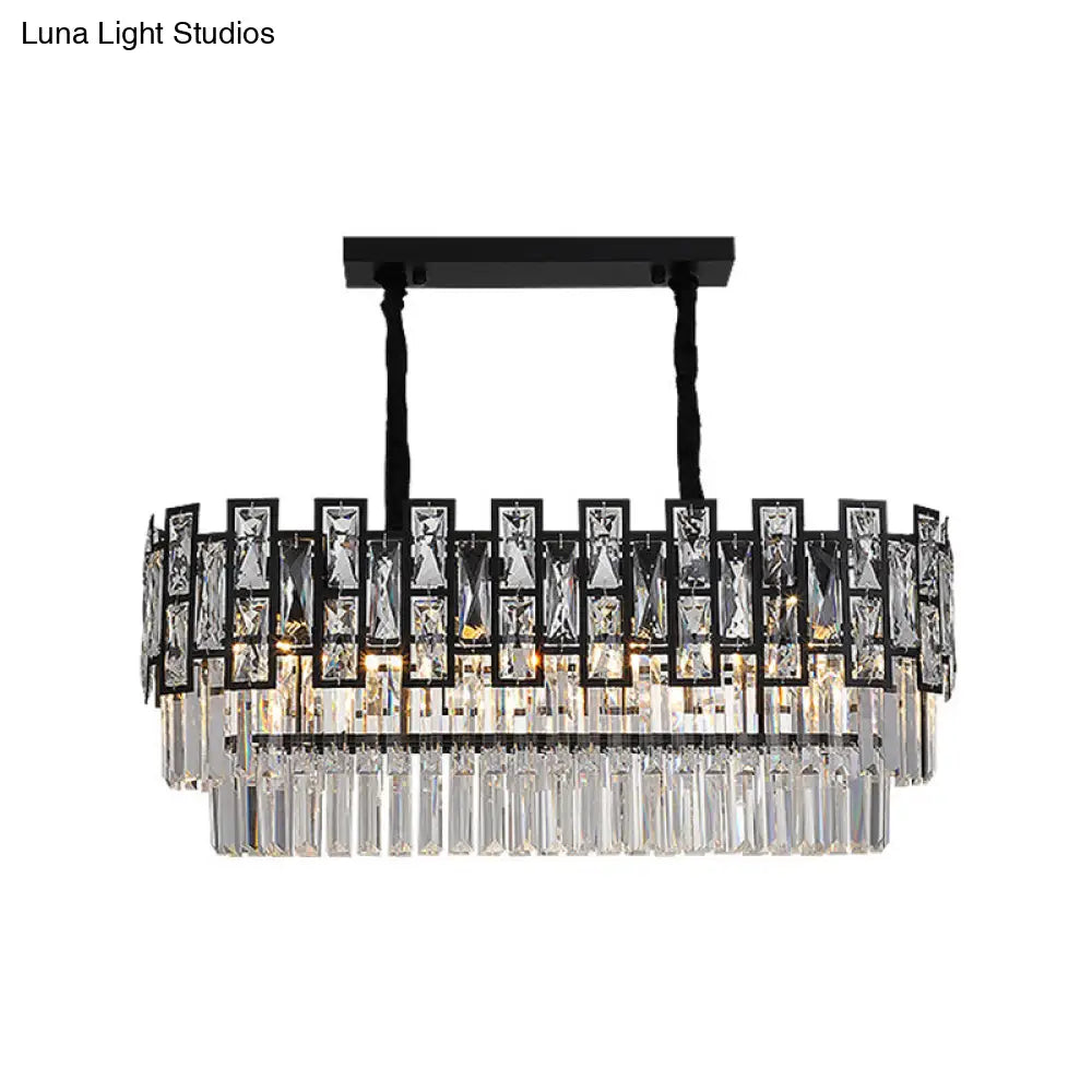 Modern Faceted Crystal Chandelier - Black Round Ceiling Light Fixture For Living Room / Large Linear