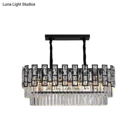 Modern Faceted Crystal Chandelier - Black Round Ceiling Light Fixture For Living Room / Small Linear