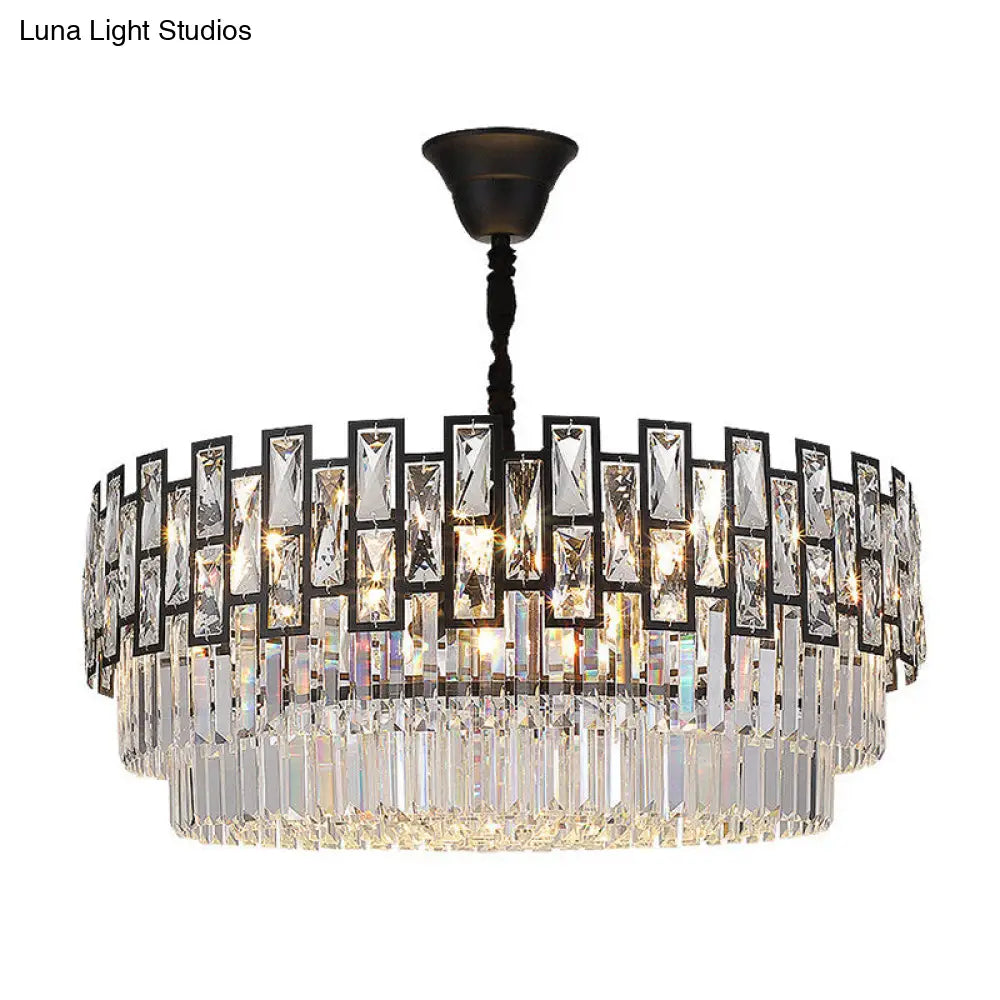 Modern Faceted Crystal Chandelier - Black Round Ceiling Light Fixture For Living Room / Large