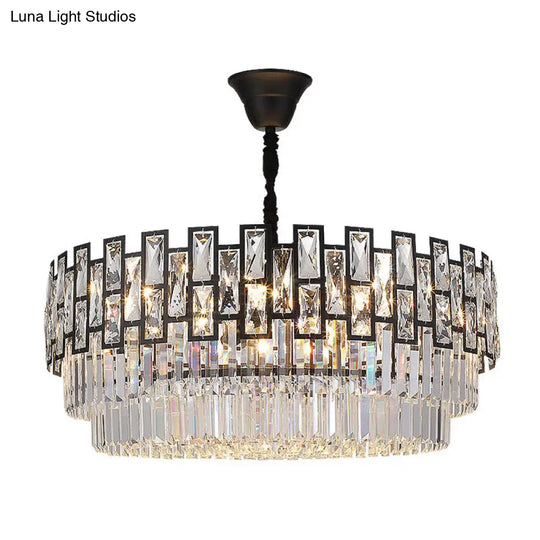 Modern Faceted Crystal Chandelier - Black Round Ceiling Light Fixture For Living Room / Large