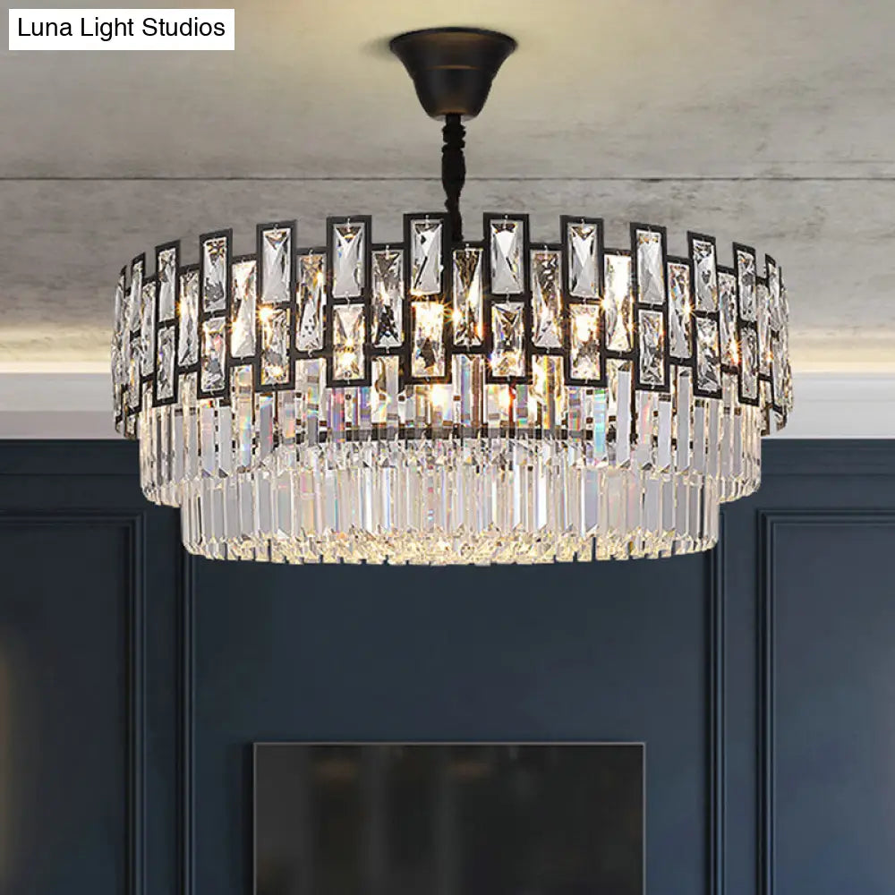 Modern Faceted Crystal Chandelier - Black Round Ceiling Light Fixture For Living Room