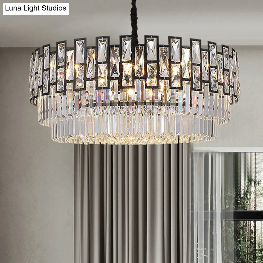 Modern Faceted Crystal Chandelier - Black Round Ceiling Light Fixture For Living Room