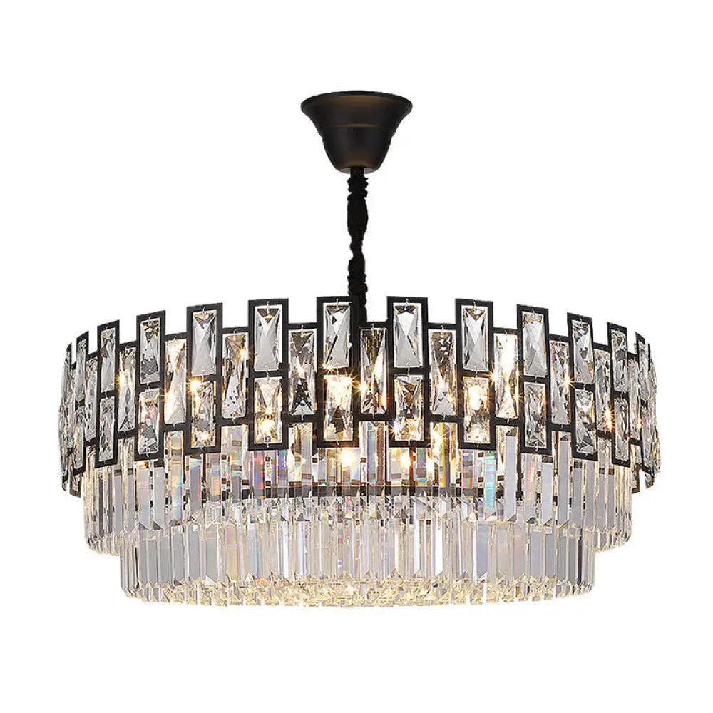 Black Round Crystal Chandelier Light For Living Room - Modern Ceiling Lighting Fixture / Large