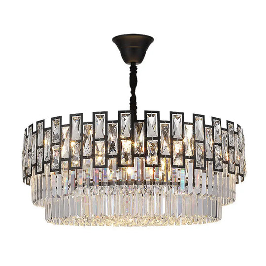 Black Round Crystal Chandelier Light For Living Room - Modern Ceiling Lighting Fixture / Large