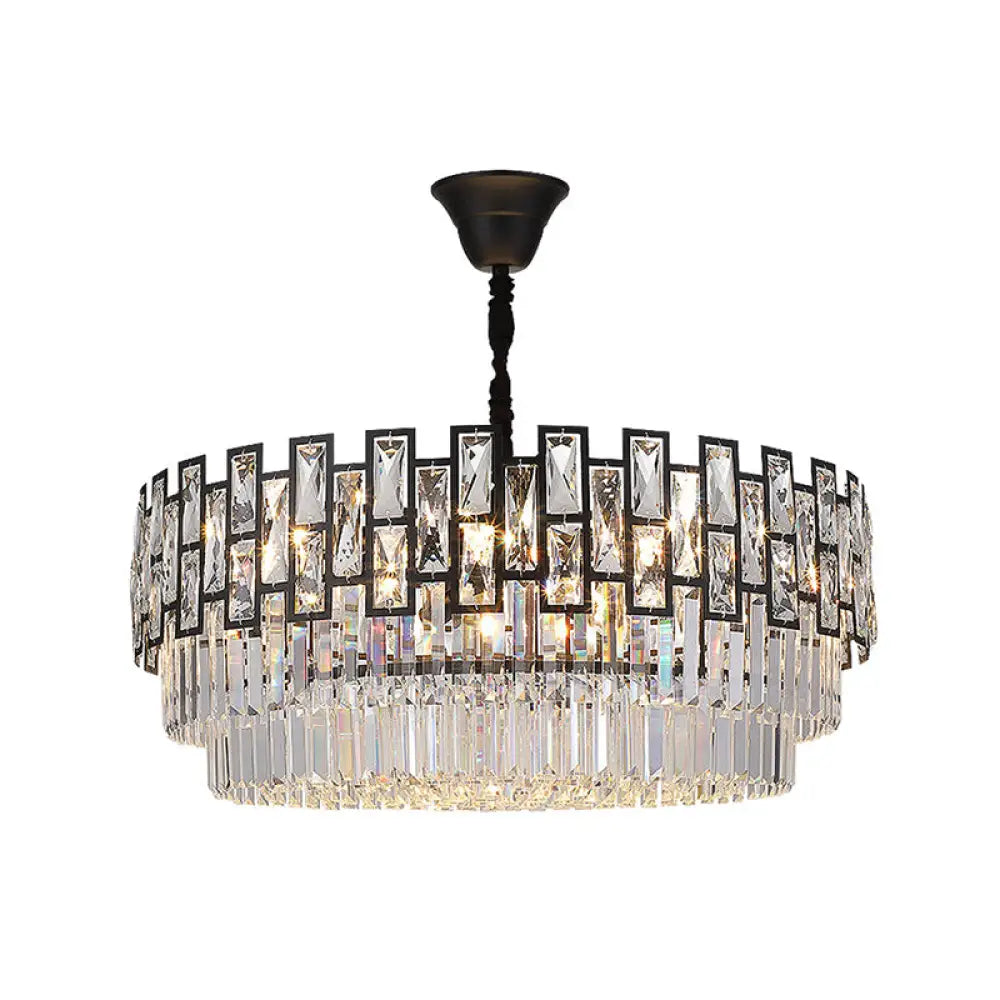 Black Round Crystal Chandelier Light For Living Room - Modern Ceiling Lighting Fixture / Small