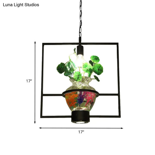 Black Round/Square Frame Hanging Lamp: Modern 1 Head Pendant Lighting Fixture For Dining Room With