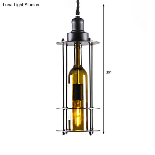 Farmhouse Metal Wine Bottle Pendant Ceiling Light - Black/Rust Finish Dining Room Hanging Lamp 1