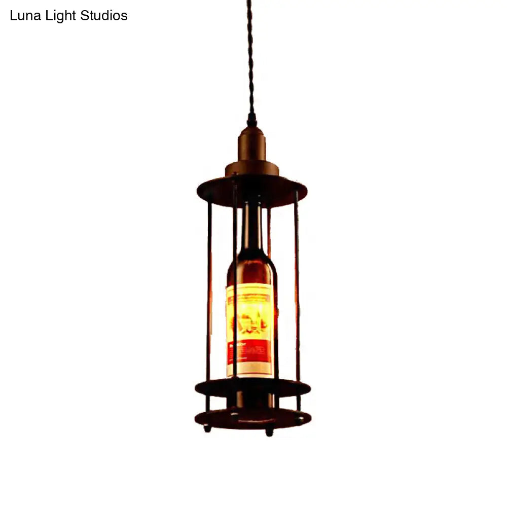 Black/Rust Farmhouse Metal Wine Bottle Pendant Ceiling Light | 1-Light Dining Room Hanging Lamp