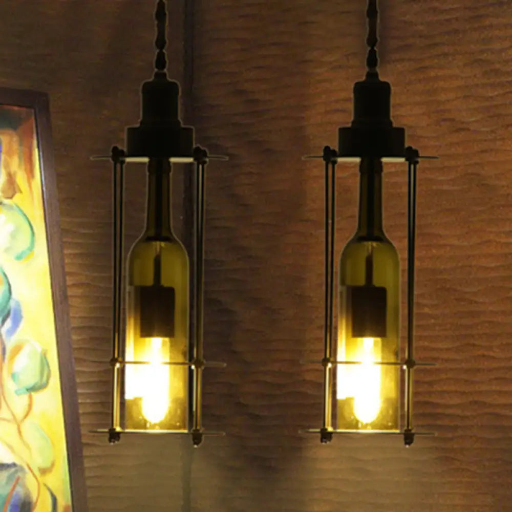 Black/Rust Farmhouse Metal Wine Bottle Pendant Ceiling Light | 1-Light Dining Room Hanging Lamp