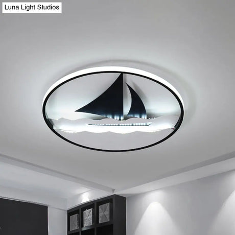 Black Sailboat Flushmount Lamp For Kids’ Rooms - Ocean - Themed Led Fixture