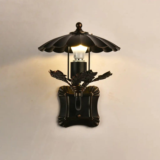 Black Scalloped Edge Wall Light - Farmhouse Style Metal Sconce For Dining Room