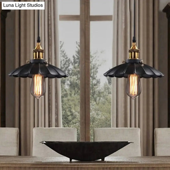 Scalloped Iron Ceiling Suspension Lamp In Black - Stylish Pendant Lighting For Dining Room