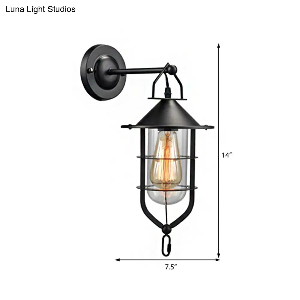 Black Sconce Lamp: Clear Glass Capsule 1-Light Traditional Wall Mount With Cage