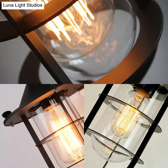 Black Sconce Lamp: Clear Glass Capsule 1-Light Traditional Wall Mount With Cage