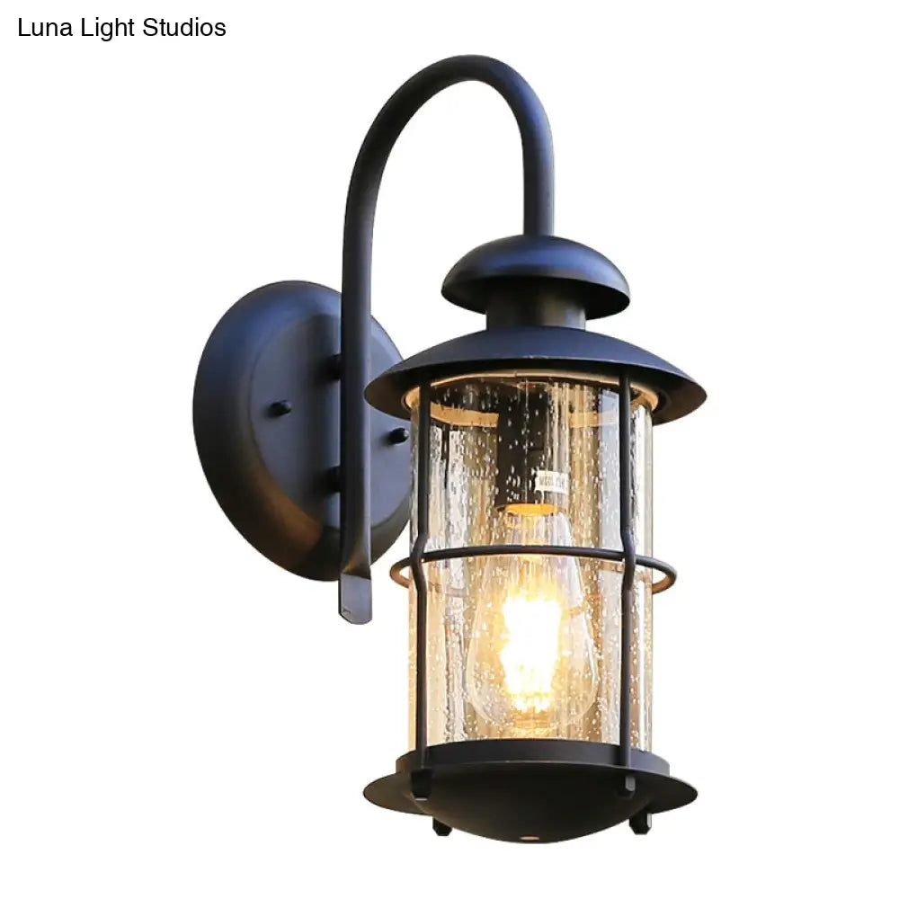 Black Seeded Glass Wall Sconce With Cage - Traditional 1-Light Fixture