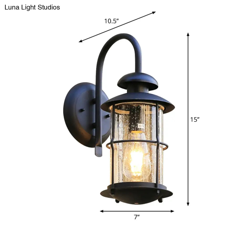 Black Seeded Glass Wall Sconce With Cage - Traditional 1-Light Fixture