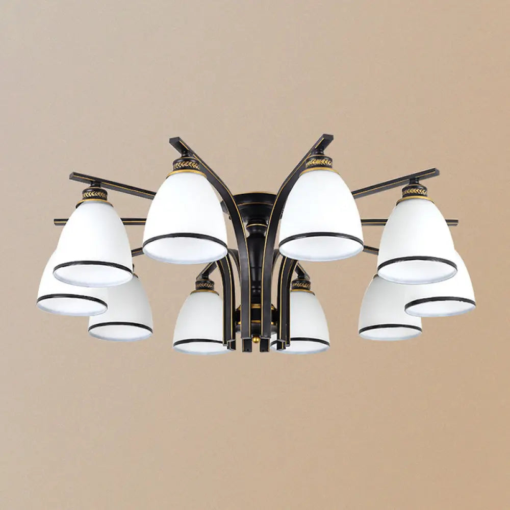 Black Semi Flush Ceiling Light With Minimalist Bell Shape Cream Glass - Ideal For Dining Room 10 /