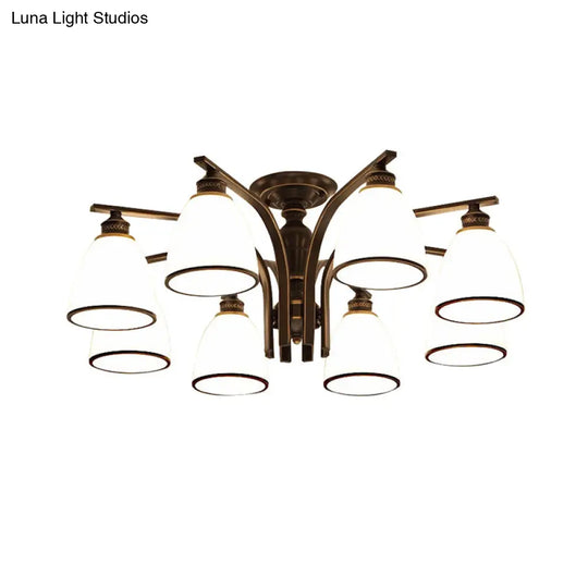 Black Semi Flush Ceiling Light With Minimalist Bell Shape Cream Glass - Ideal For Dining Room