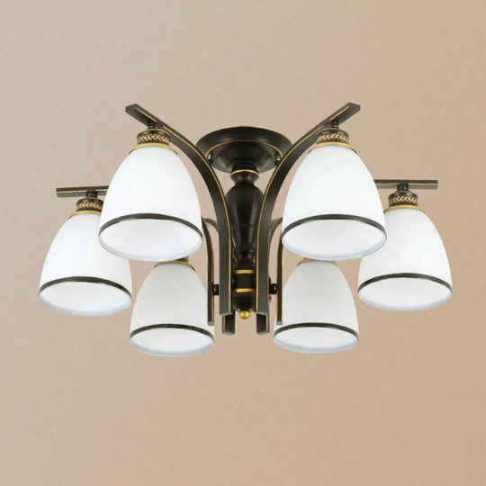 Black Semi Flush Ceiling Light With Minimalist Bell Shape Cream Glass - Ideal For Dining Room 6 /