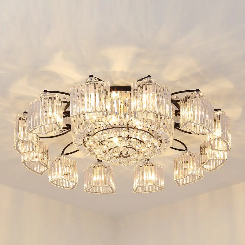 Black Semi Flush Mount Light With Clear Prismatic Crystal For Modern Branch Style 17 /