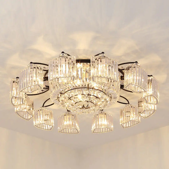 Black Semi Flush Mount Light With Clear Prismatic Crystal For Modern Branch Style 17 /