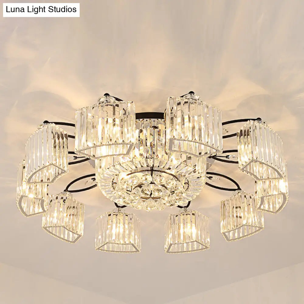 Black Semi Flush Mount Light With Clear Prismatic Crystal For Modern Branch Style