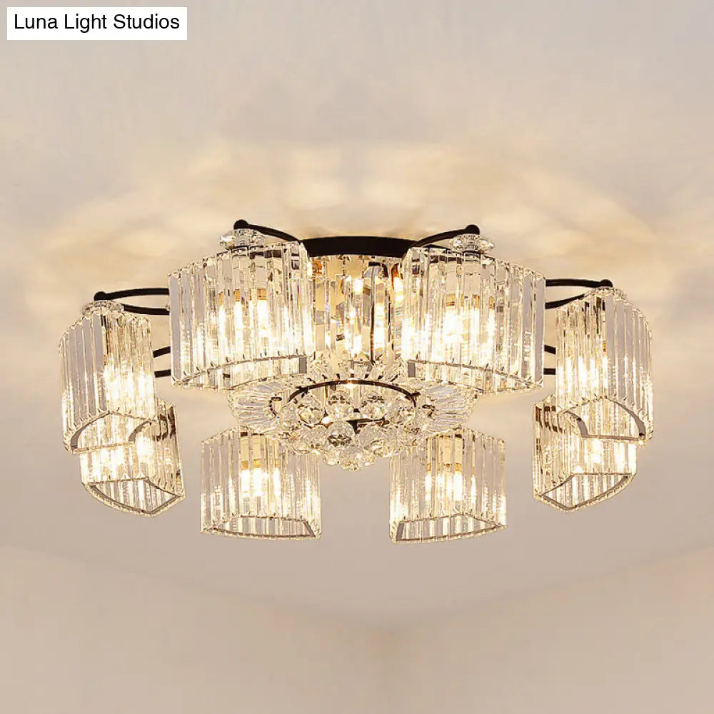 Black Semi Flush Mount Light With Clear Prismatic Crystal For Modern Branch Style