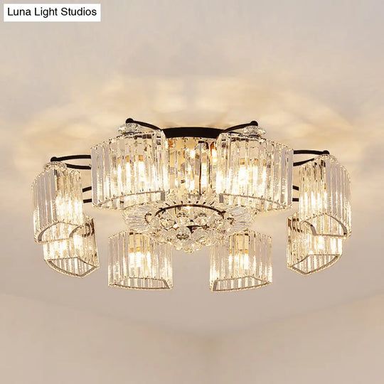 Black Semi Flush Mount Light With Clear Prismatic Crystal For Modern Branch Style