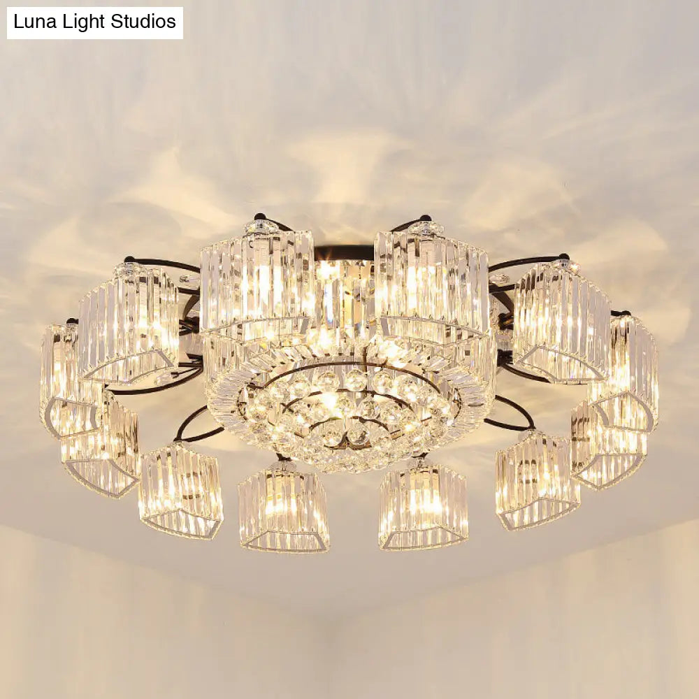 Black Semi Flush Mount Light With Clear Prismatic Crystal For Modern Branch Style 17 /