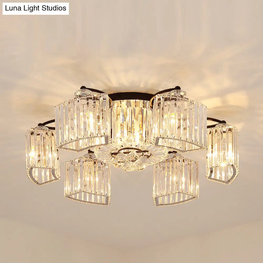 Black Semi Flush Mount Light With Clear Prismatic Crystal For Modern Branch Style