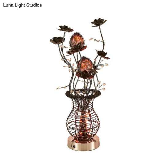 Black-Silver Led Vase Table Lamp: Artistic Aluminum Desk Light With Flower Detail